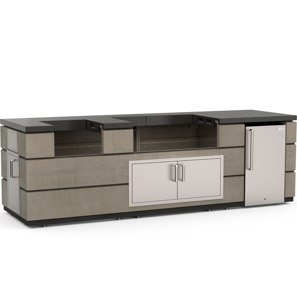 Fire Magic 115" Contemporary Pre-Fab Island Bundle With Smoke Base Finish and Polished Black Lava Counter