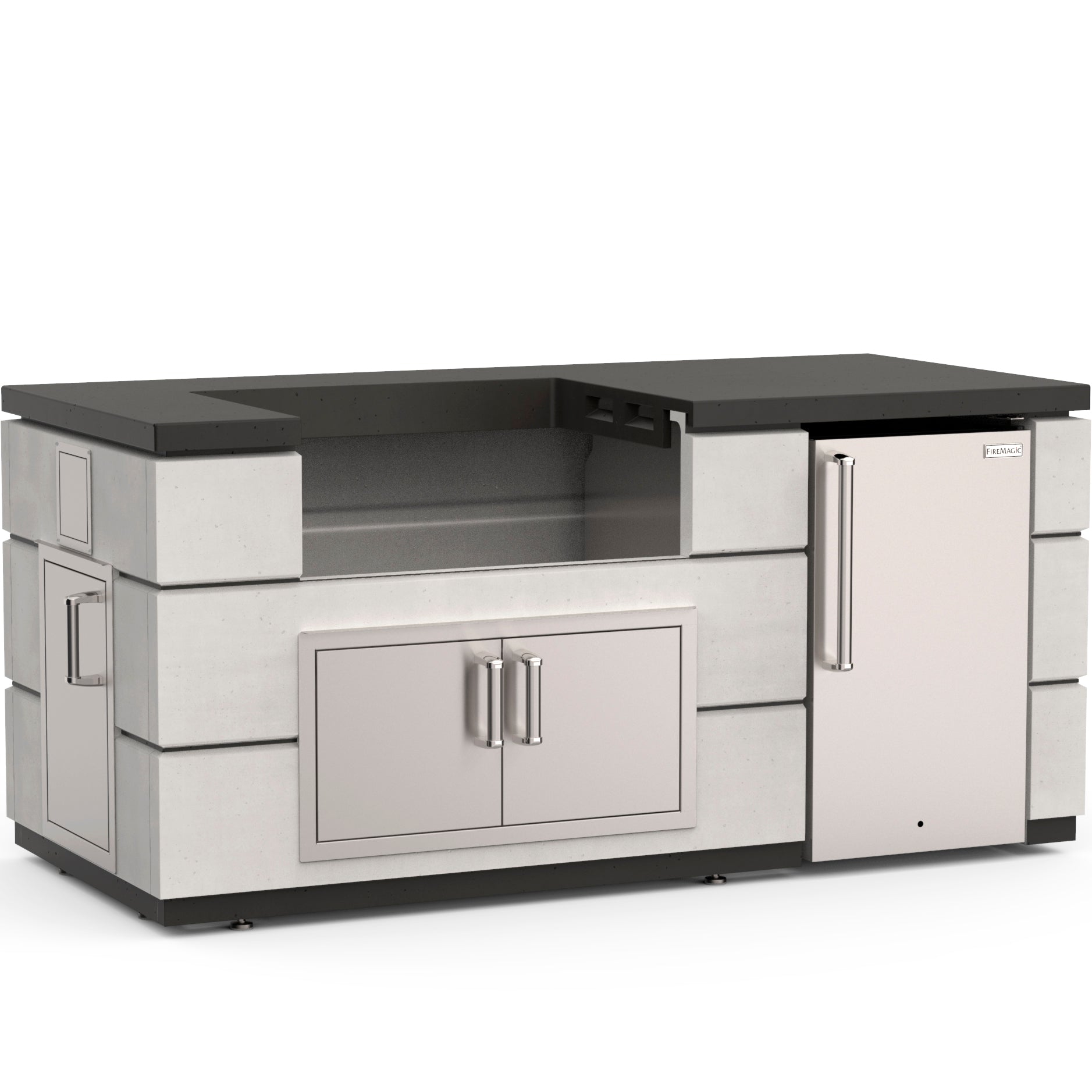 Fire Magic 77" Contemporary Pre-Fab Island Bundle With White Aspen Base Finish and Polished Black Lava Counter