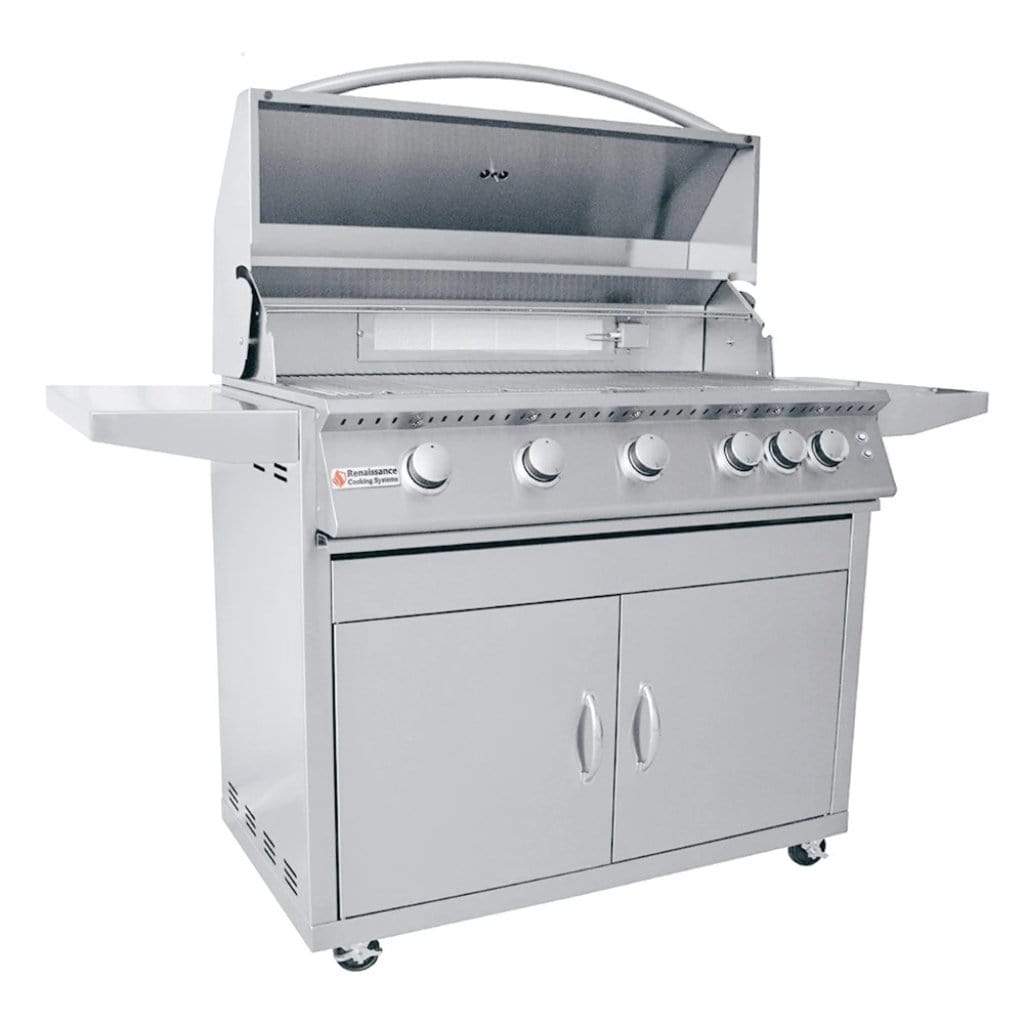 Renaissance Premier L Series 40" 6-Burner Freestanding Liquid Propane Gas Grill with Infrared Back Burner and LED Lights