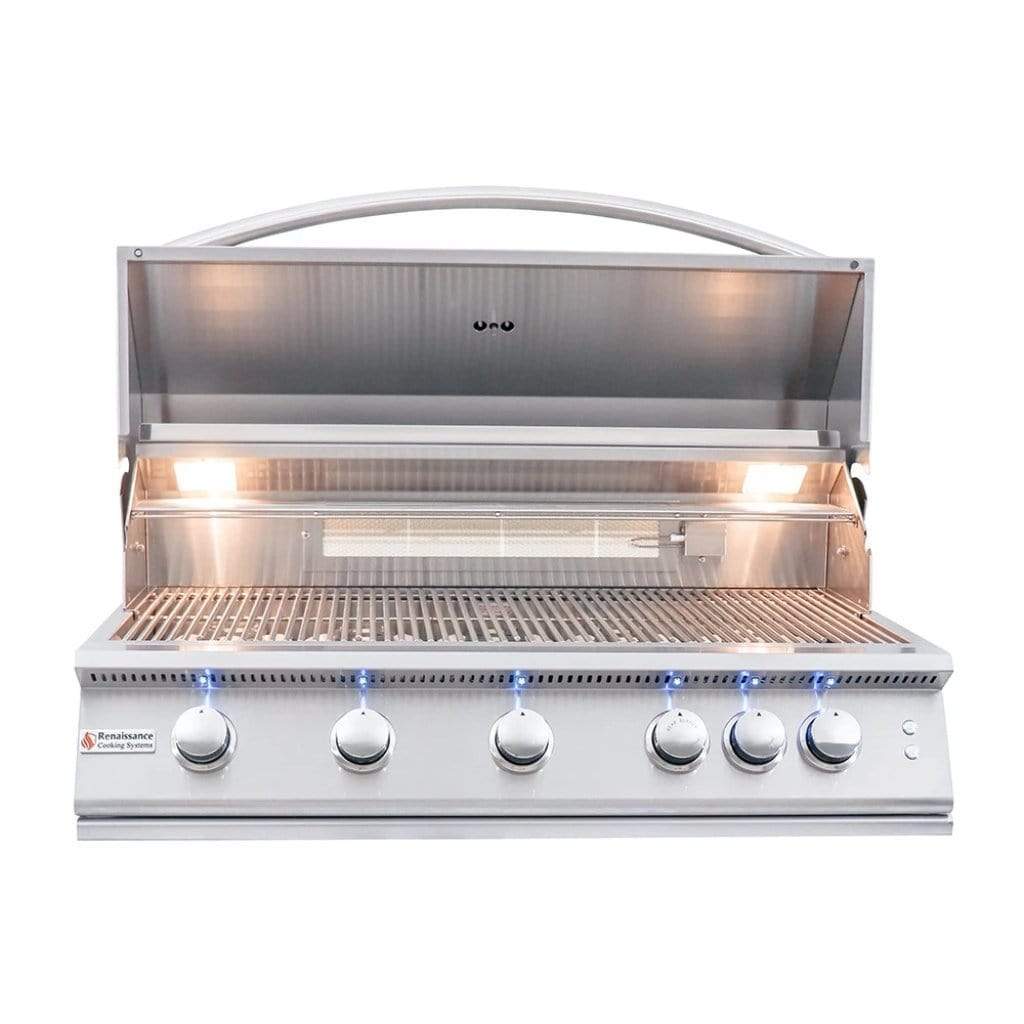 Renaissance Premier L Series 40" 6-Burner Freestanding Liquid Propane Gas Grill with Infrared Back Burner and LED Lights